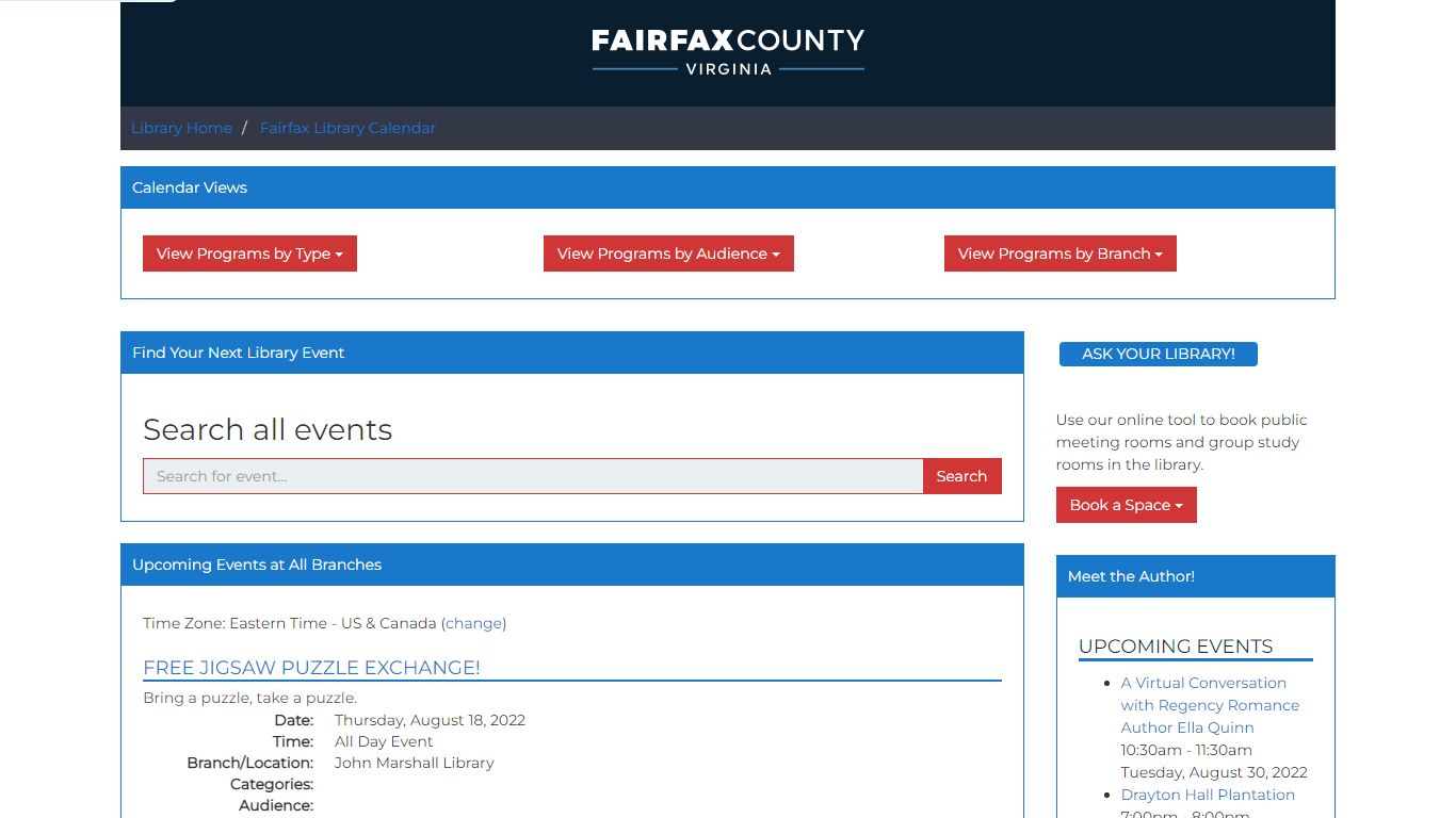 Fairfax Library Calendar - Library Home